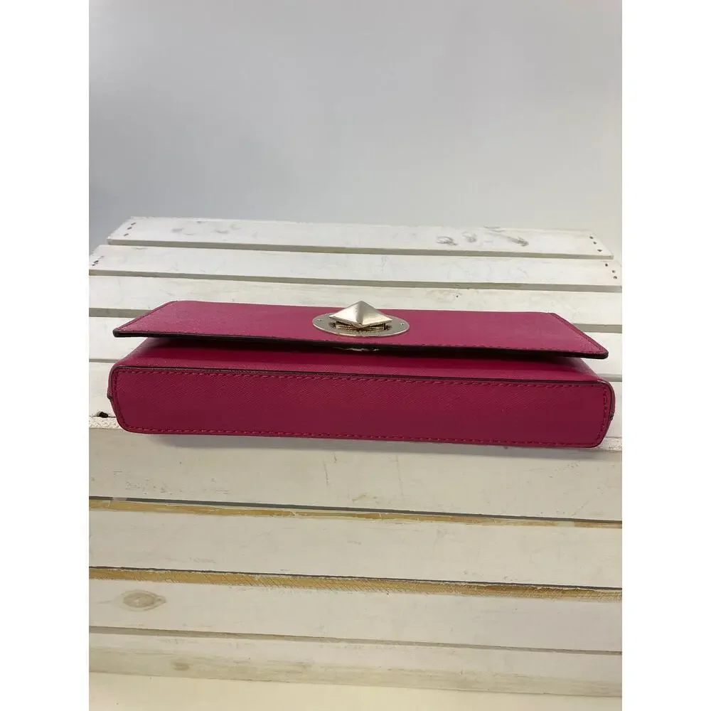 KATE SPADE, SMALL PINK RECTANGULAR SAFFIANO LEATHER CLUTCH